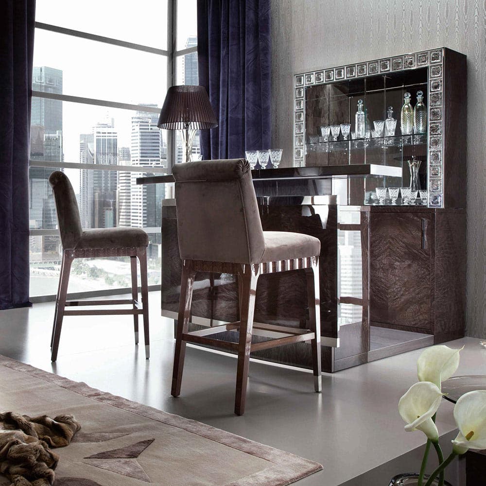 Absolute Bar Stool by Giorgio Collection with decorative swirl detail and Roman-inspired elegance