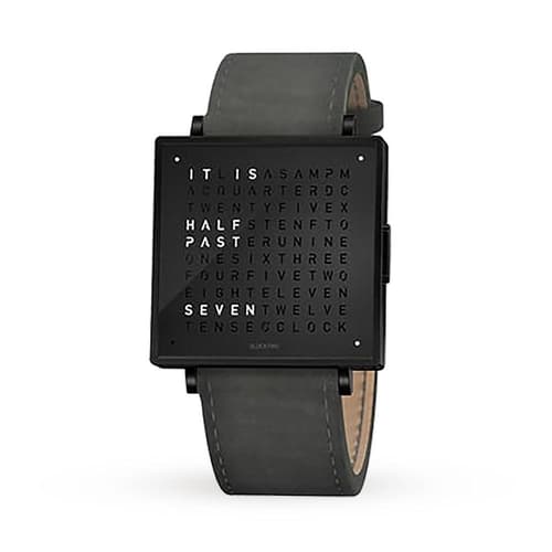Qlocktwo 35Mm Leather Black Steel Wristwatch by Biegert and Funk