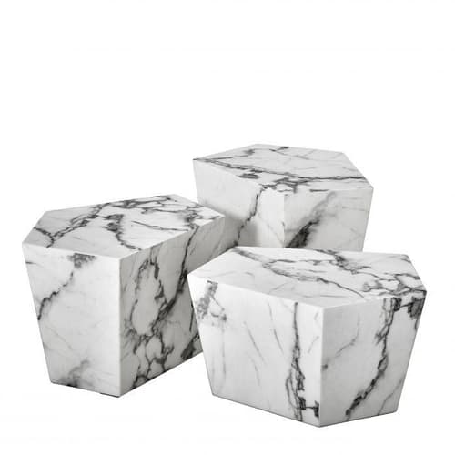 Prudential Set Of 3 White Faux Marble Coffee Table by Eichholtz