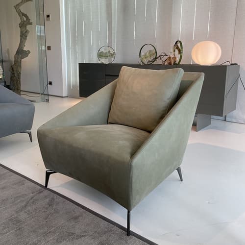 Zoe Sage Green Leather Lounge Chair, Quick Ship