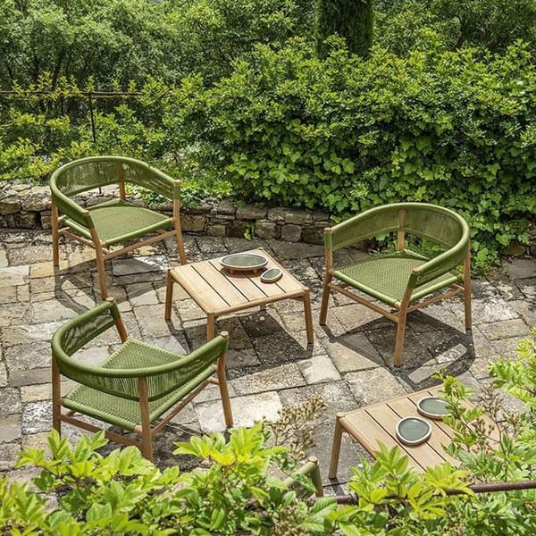 Kilt Outdoor Armchair by Ethimo, teak and rope outdoor armchair with aluminium base