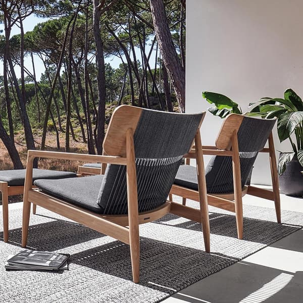 Archi Lounge Chair by Gloster, teak-framed outdoor lounge chair with rope backrest