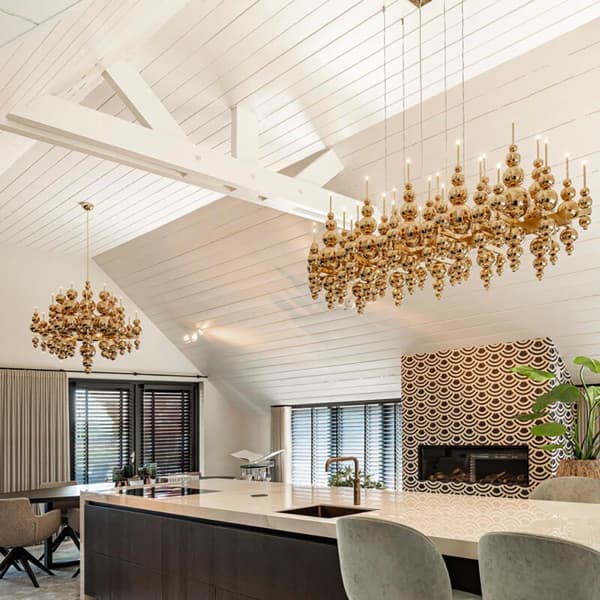 Tears From Moon chandelier by Ilfari with mouth-blown glass spheres in mixed finishes