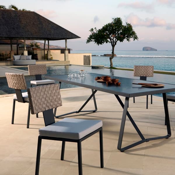 Skyline Design Windsor Dining Chair - front view showing rattan weave and carbon matt aluminium structure