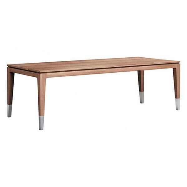 Nettuno teak outdoor table by Smania with polished steel detailing