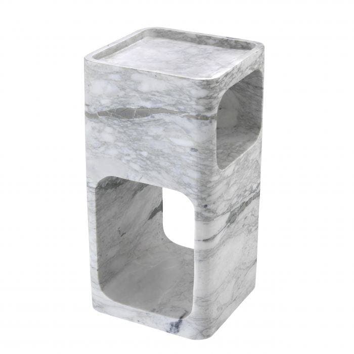 Adler White Marble Side Table by Eichholtz