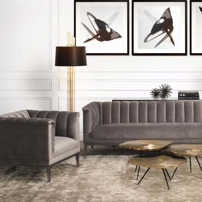 Raffles Grey Velvet Armchair by Eichholtz