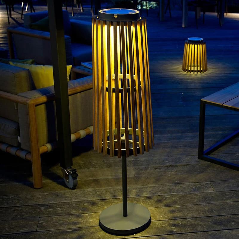 Solare Standing Teak Floor Lamp Outdoor Lighting by Unopiu
