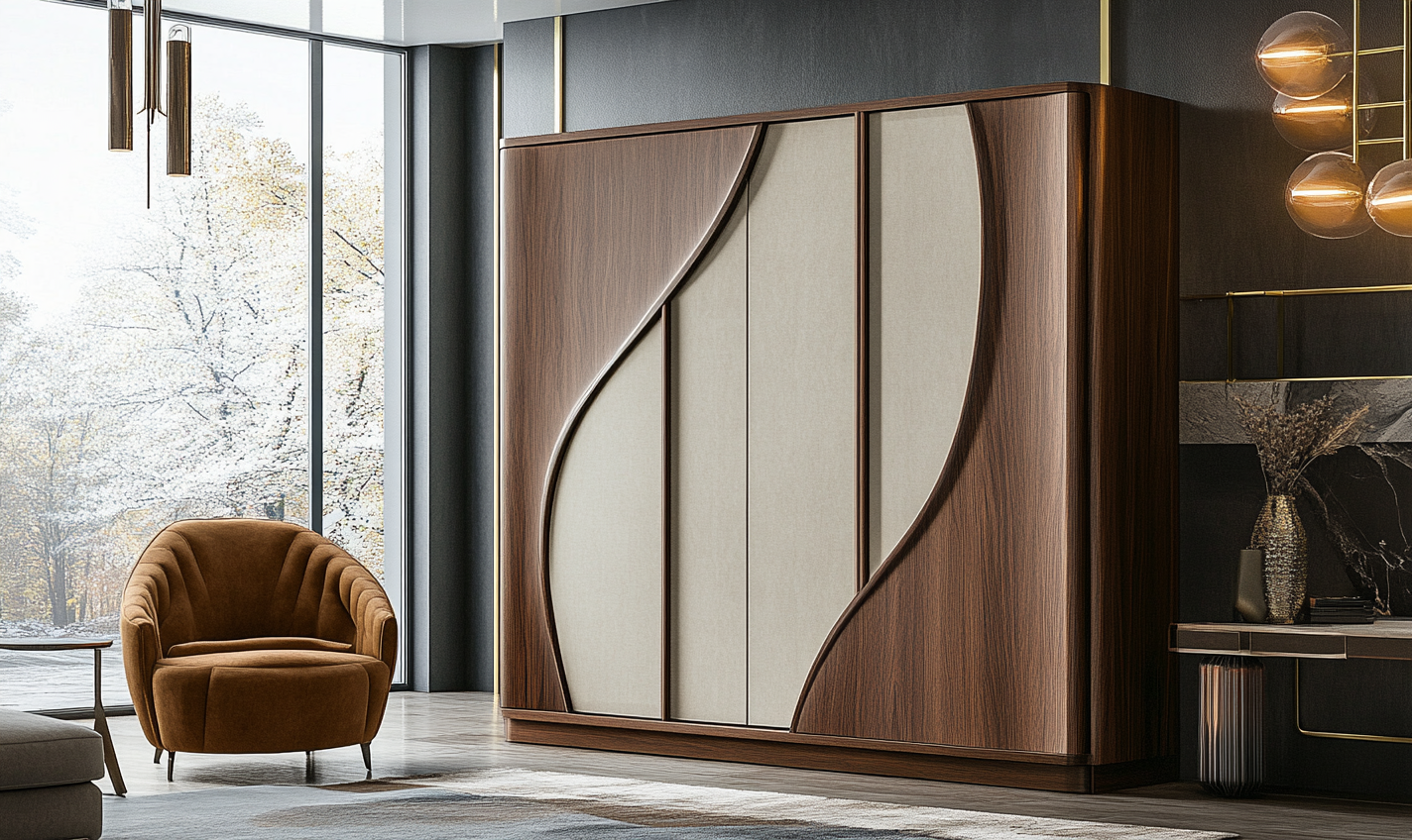Solid wood wardrobe doors showing natural grain patterns