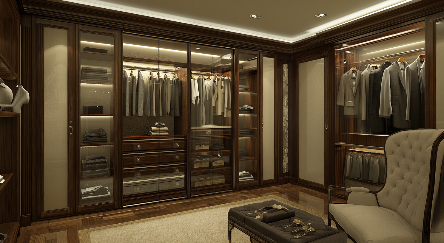 Glass wardrobe doors with aluminum frame