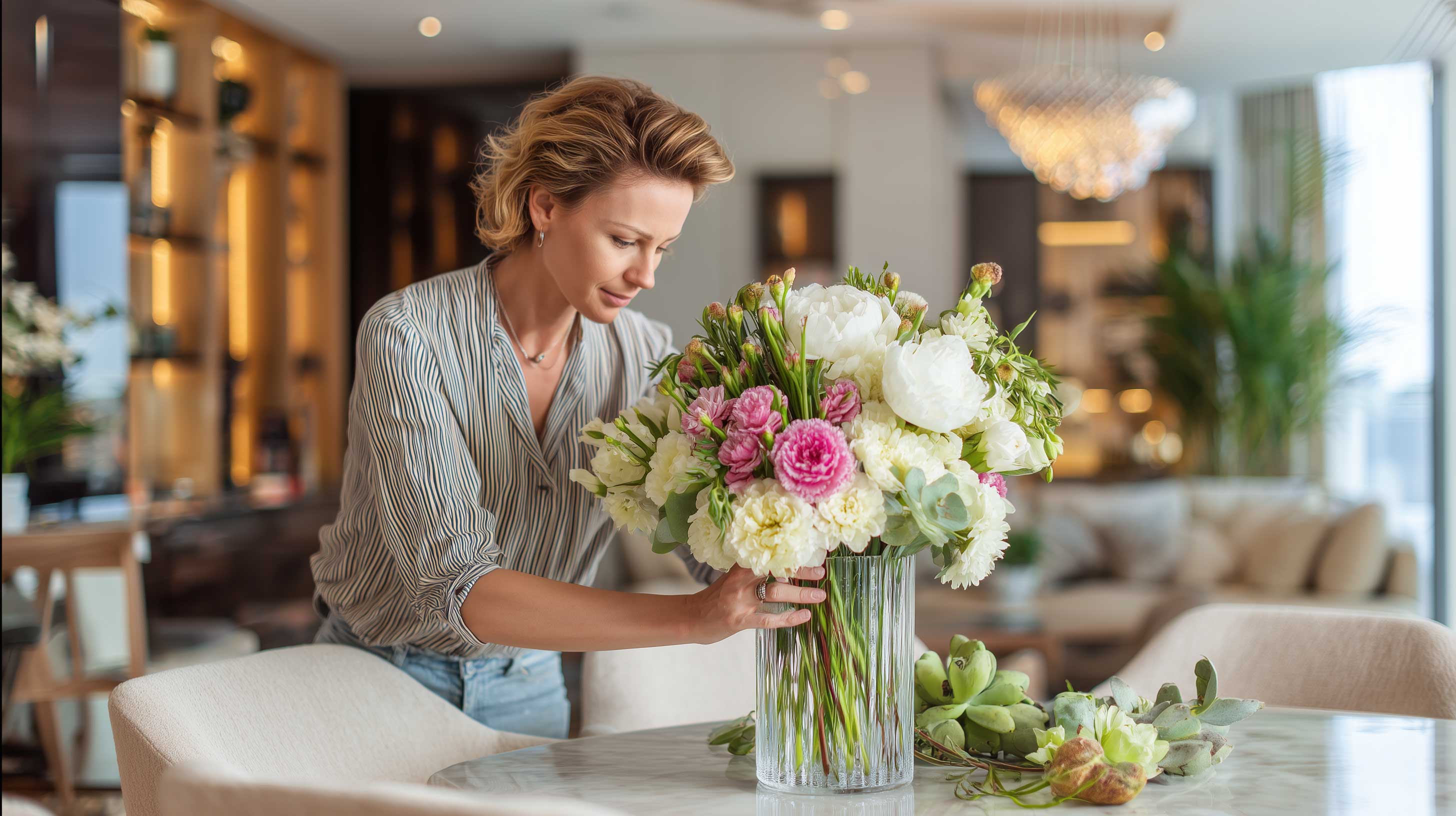Seasonal dining table centerpiece with elegant decorative elements