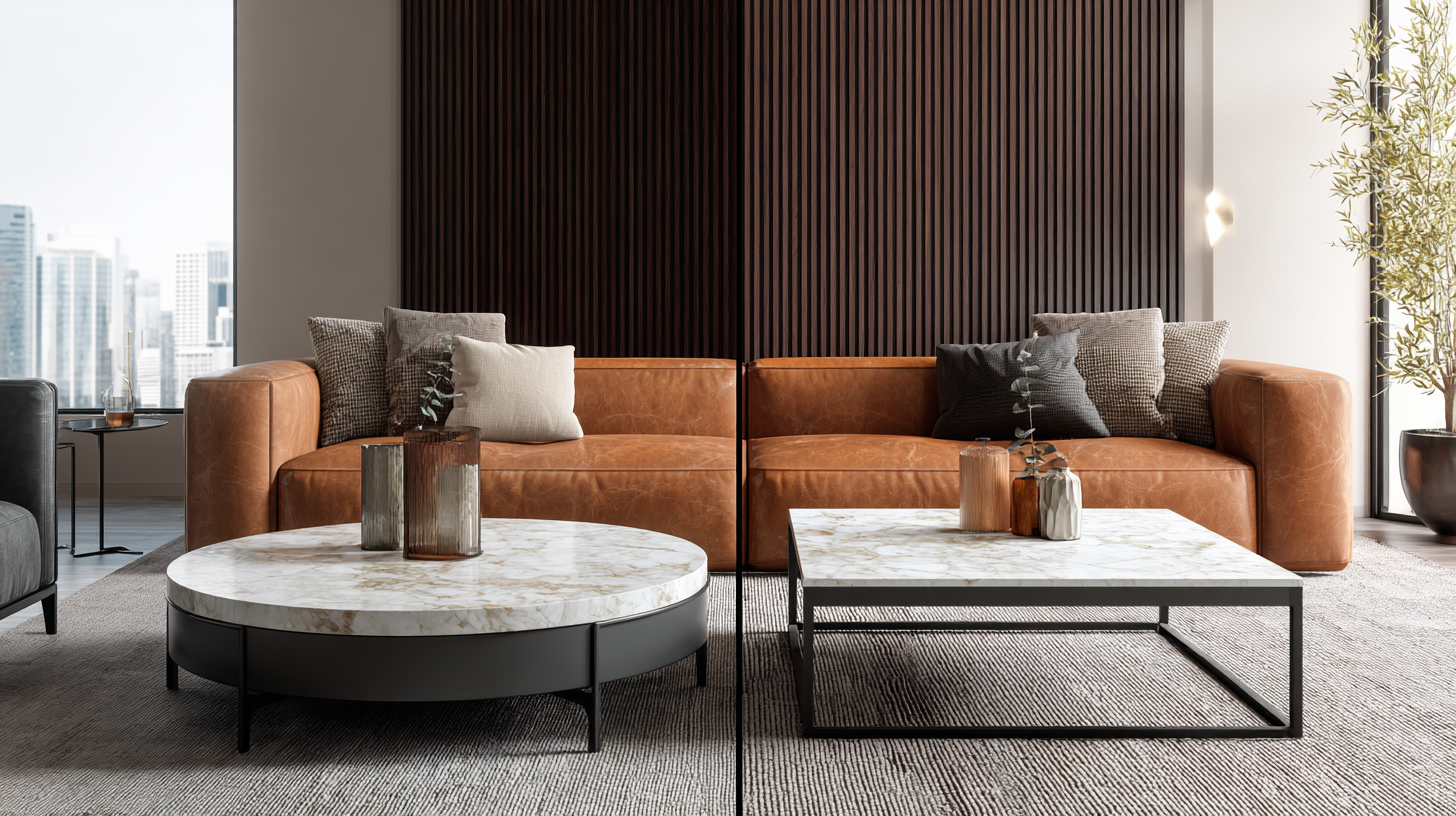 Interior designer demonstrating coffee table selection process