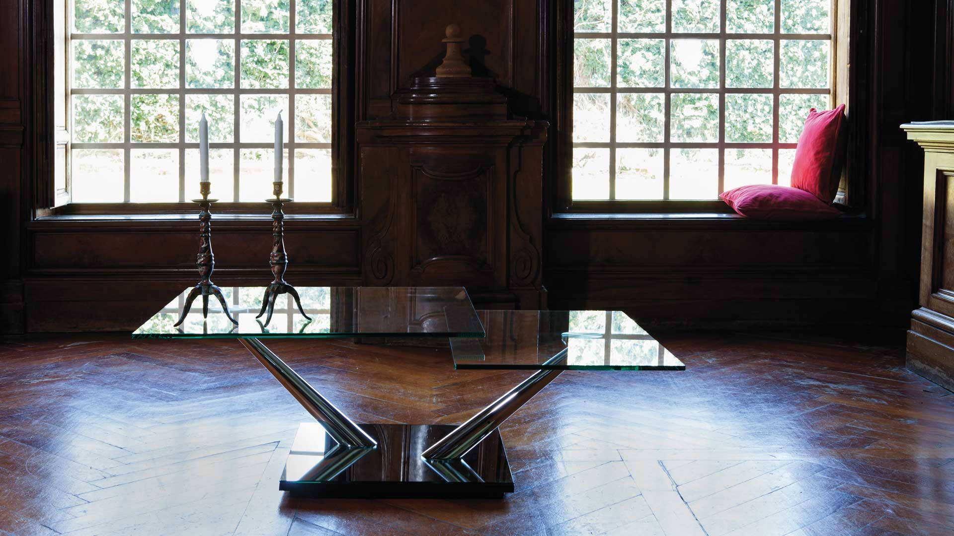 Detail view of Naos Cassius coffee table at FCI London; premium finish and clean lines.