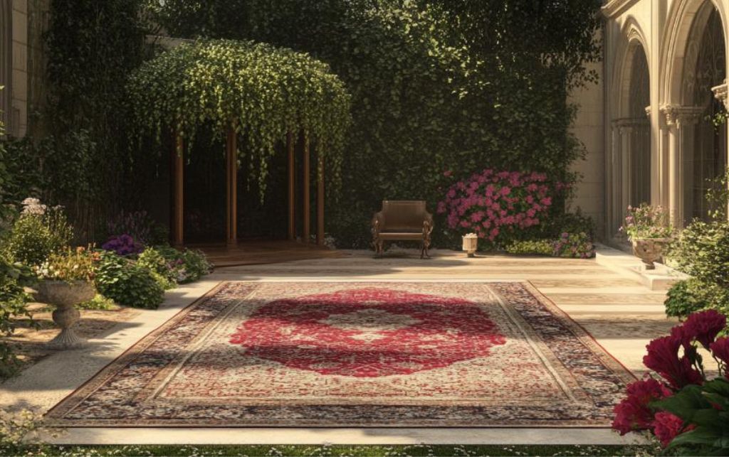 Outdoor rug carpet in a garden