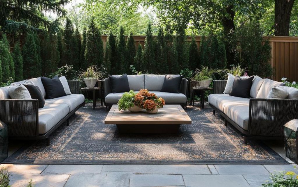 Outdoor rug carpet in a patio