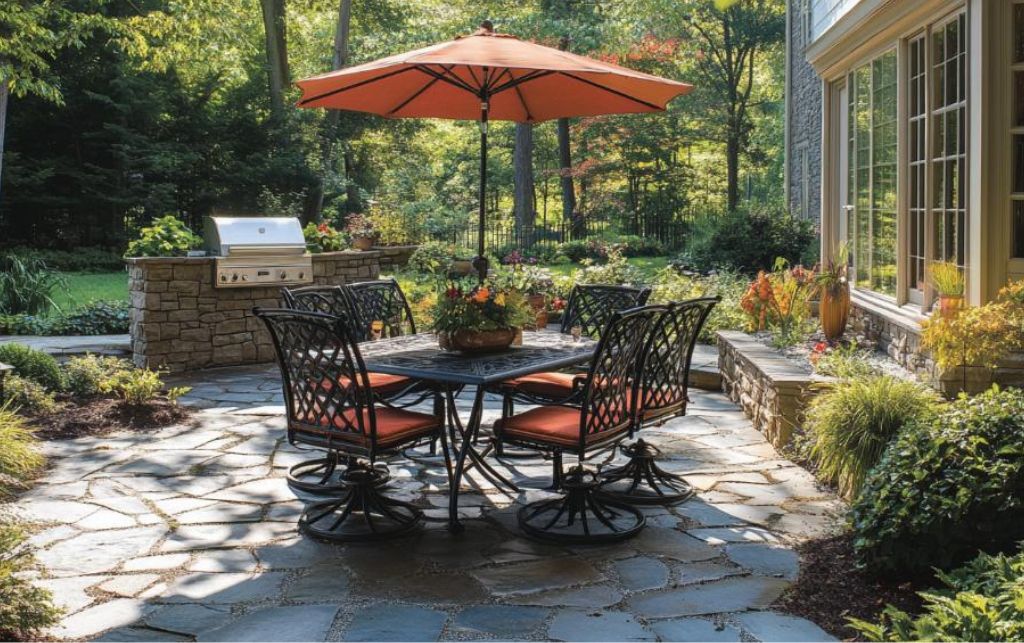 Outdoor dining table set plants