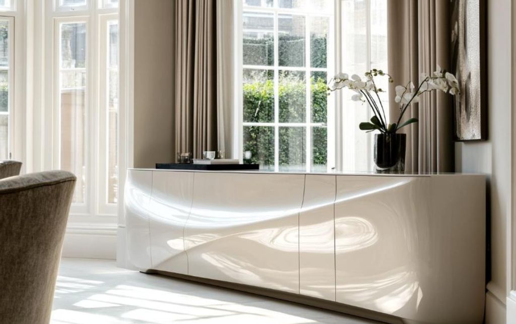 large white high gloss sideboard display