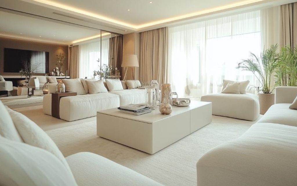 white and grey high gloss sideboard setup