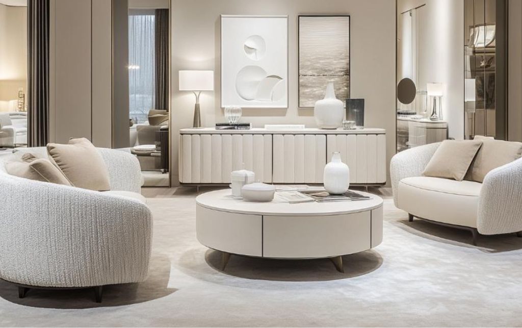 white high gloss tall sideboard in modern space