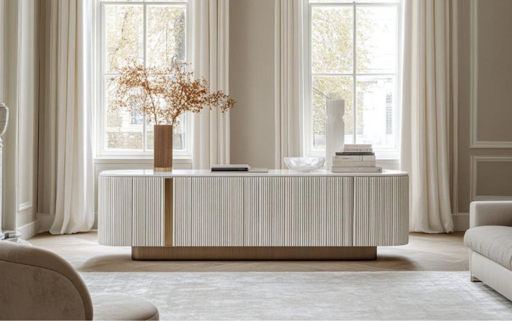 white high gloss sideboard in classical living room