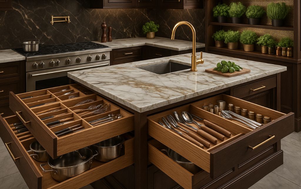 Custom internal kitchen cupboard organization