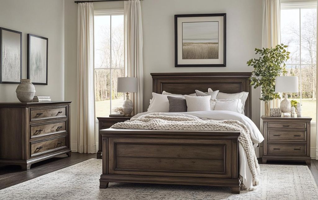 Complete bedroom sanctuary with cohesive furniture and decor