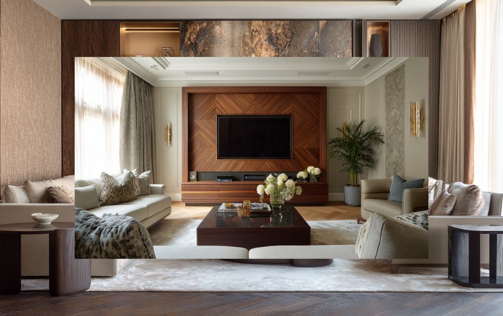 Material synchronicity in TV wall unit design