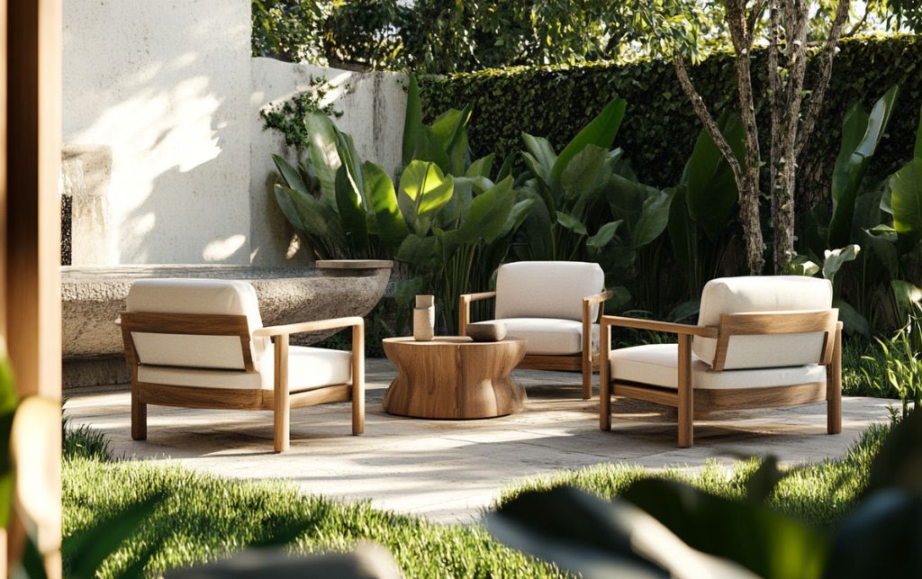 Wooden garden chairs in outdoor setting