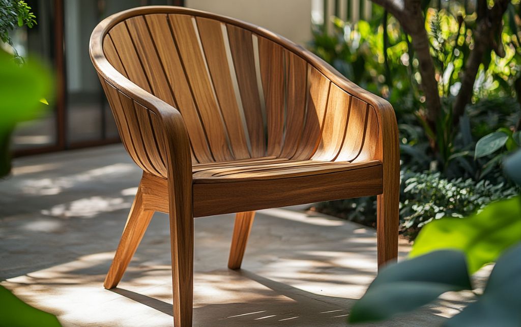 Wooden garden chair selection display