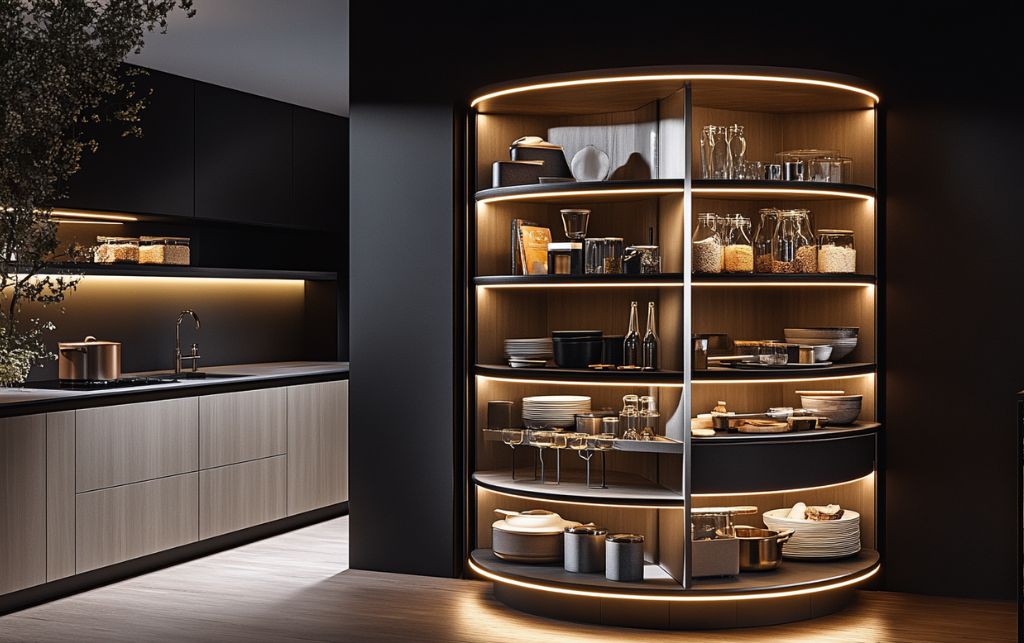 Corner carousel systems for kitchen storage