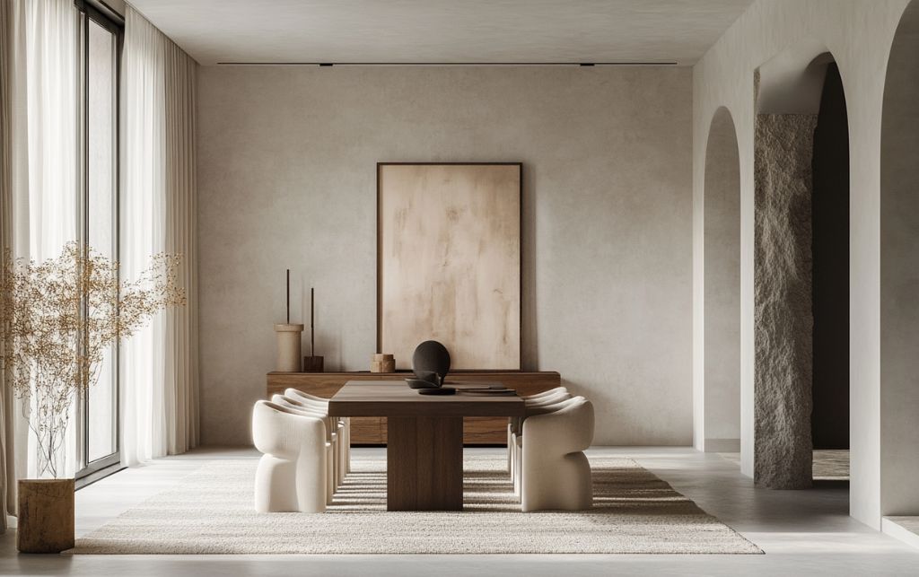 Timeless mink dining chairs in an evolving minimalist interior