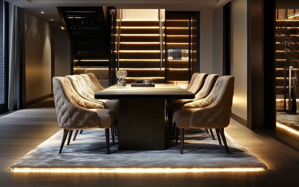 Lighting effects on mink dining chairs throughout the day