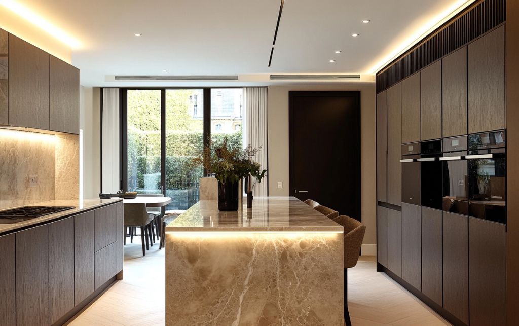 Professional kitchen handle installation showing precise alignment