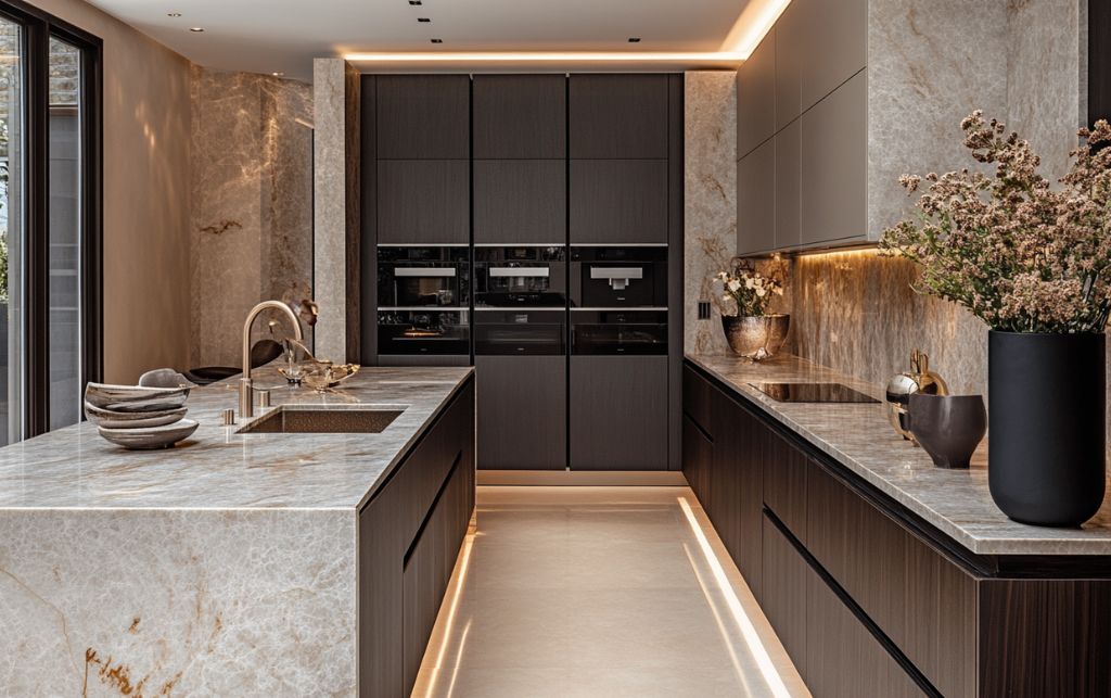 Mayfair townhouse kitchen with museum-quality cabinetry and premium stone worktops