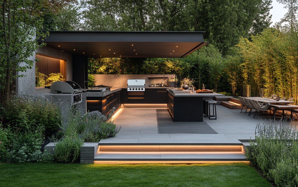 Completed luxury outdoor kitchen showcasing sophisticated design and functionality