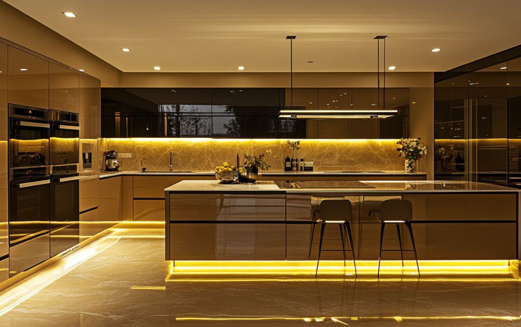 Integrated lighting systems creating depth and functionality in kitchen design