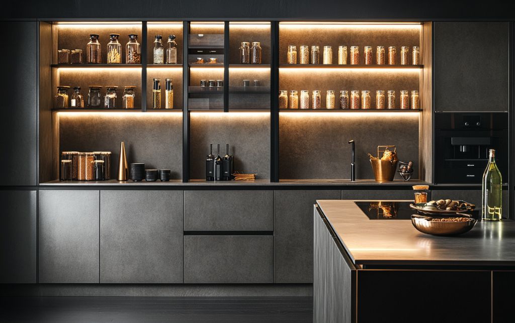 Vertical spice and condiment storage systems with LED lighting