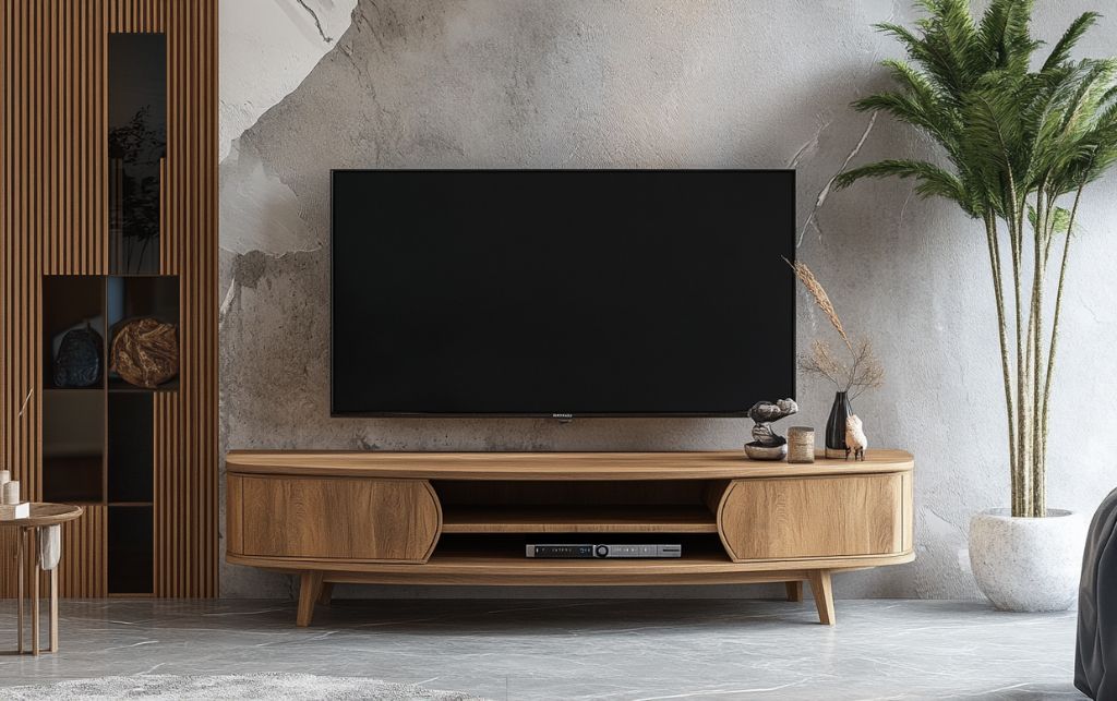 Natural oak corner TV unit displaying organic warmth and distinctive grain patterns