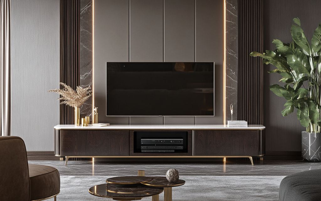 Luxury TV unit as artistic focal point in elegant interior design