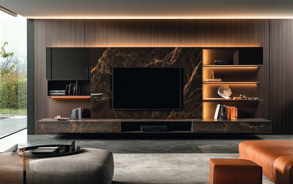 Professional installation of luxury TV unit with expert craftsmanship