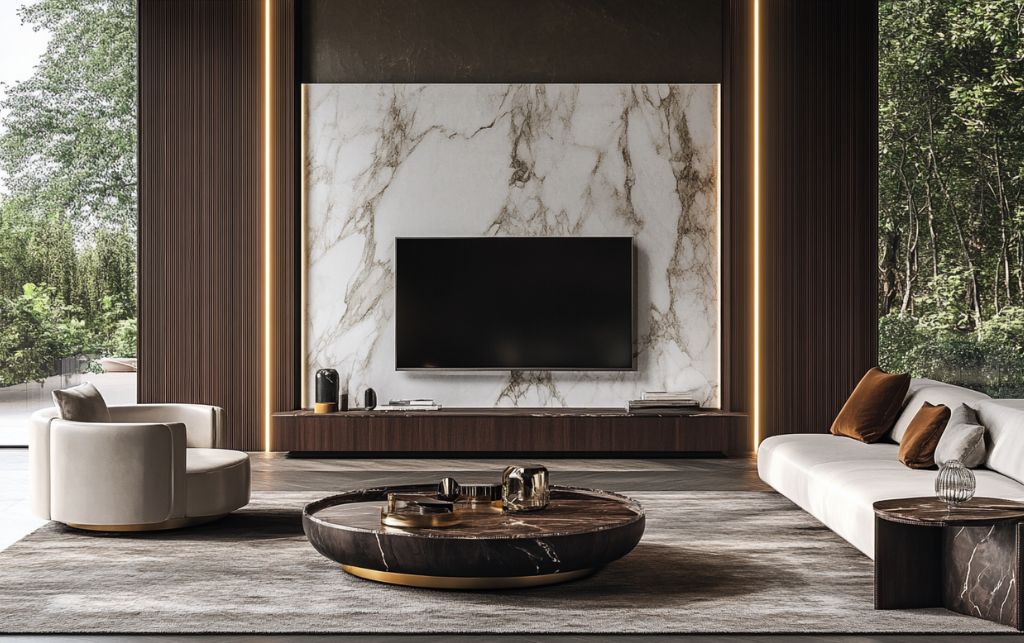 Proportional multimedia TV unit design showing mathematical balance and golden ratio