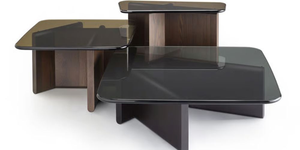 Type Coffee Table by Fiam Italia with glass slab and solid wood structure in modular design