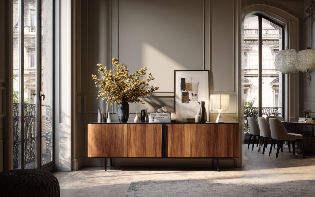 Modern luxury sideboard in contemporary interior setting