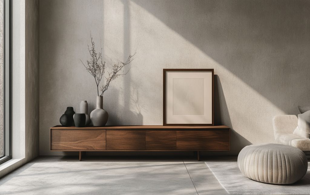 Sleek narrow sideboard maximising space in contemporary London interior