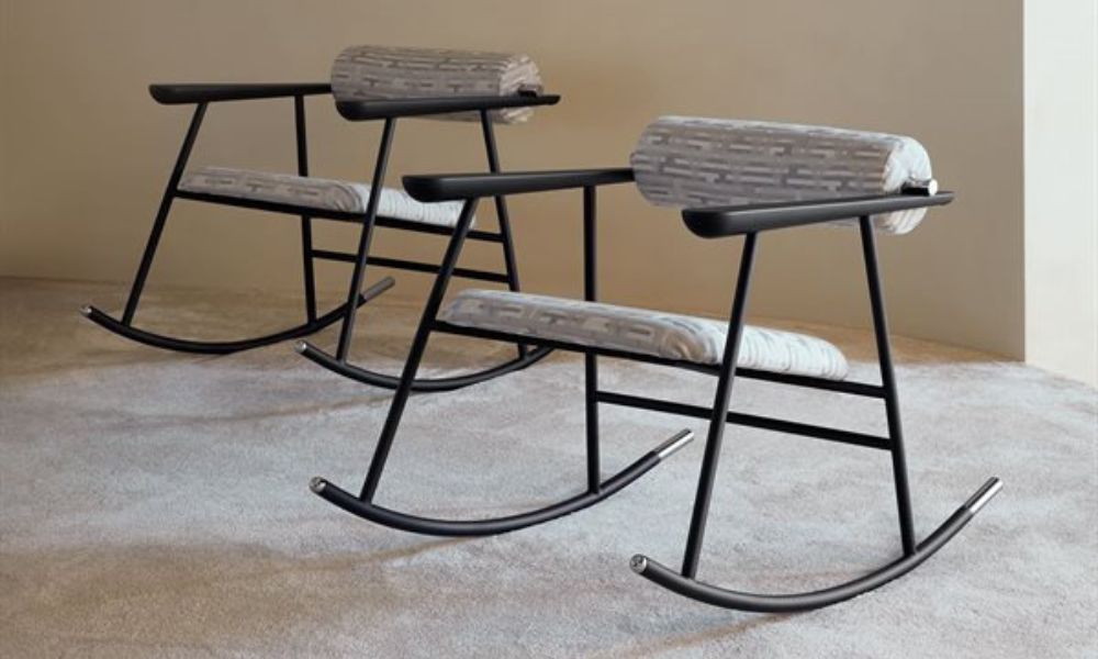 Loulou Rock rocking chair with brass details and contemporary design by david/nicolas for Gallotti & Radice