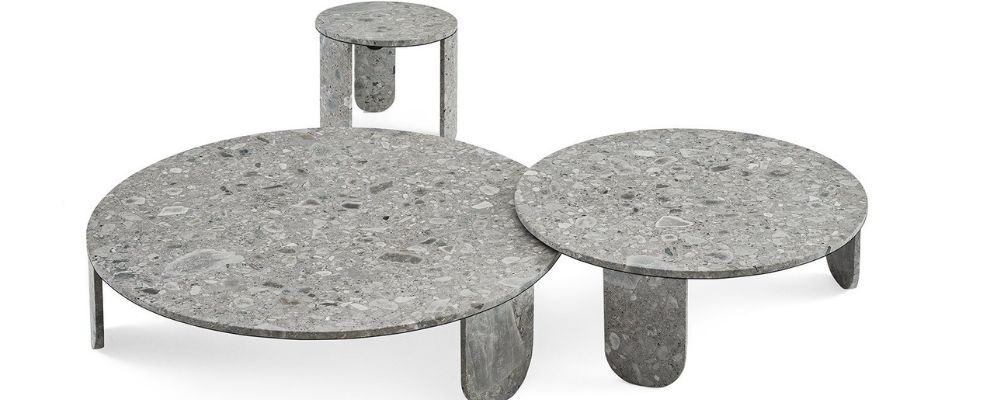 Detail shot showcasing materials from Ethereal collection including marble, wood, crystal, and metal finishes