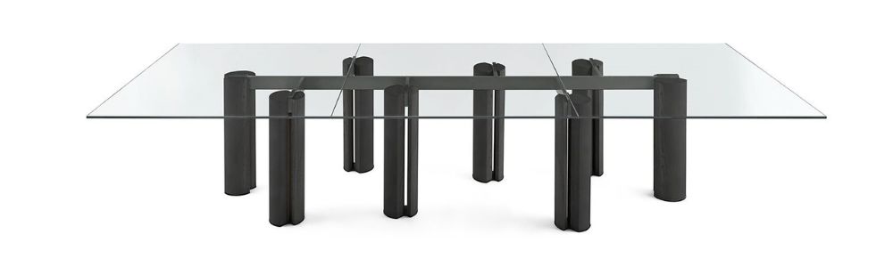 Simpòdio W dining table by Gallotti & Radice featuring solid ash wood base and Nero Marquinia marble top