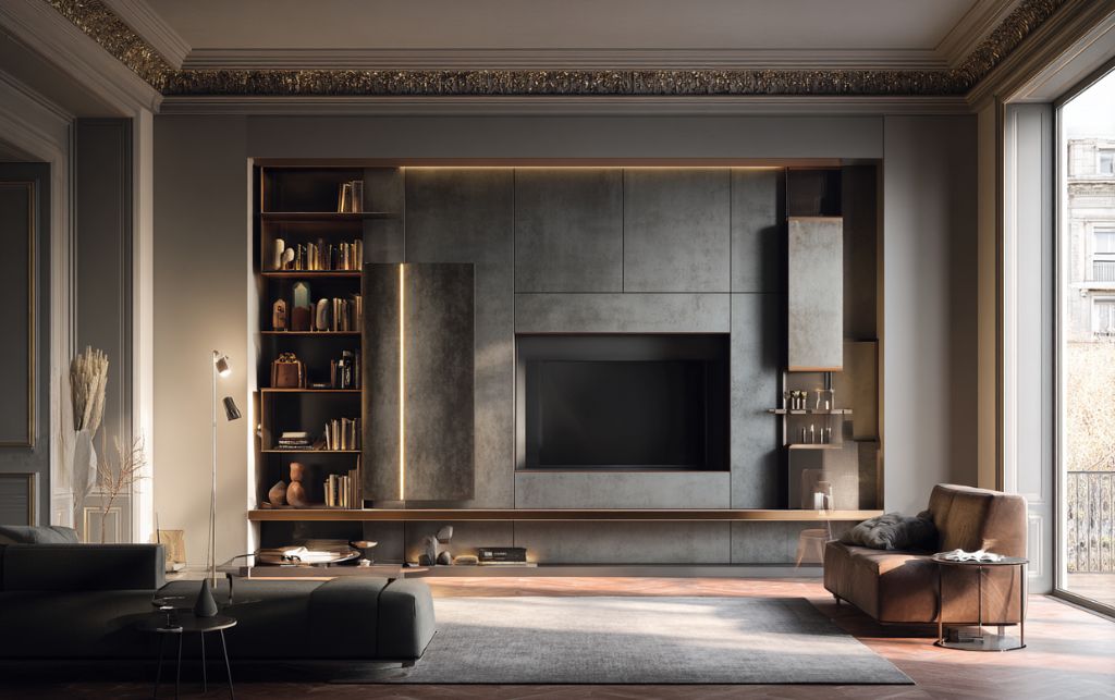 Media wall unit with integrated technology solutions and concealed cabling