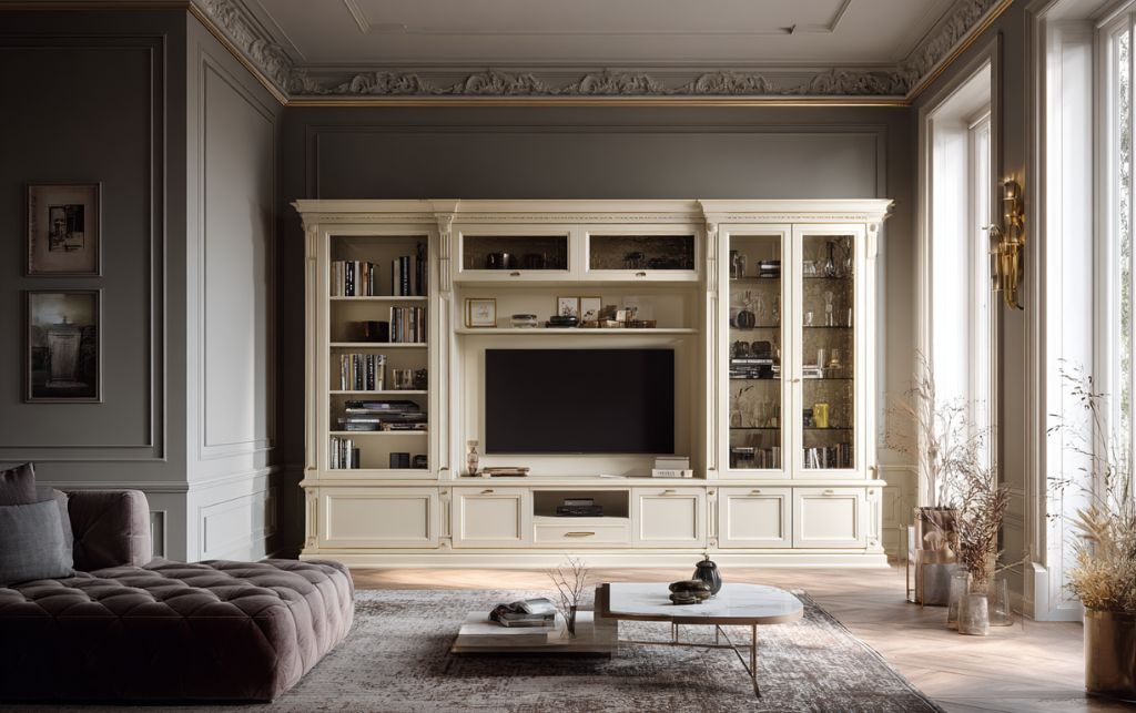 Timeless wall unit design in luxury property with enduring materials
