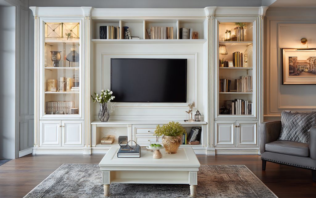 Premium white TV cabinet showing quality construction details and enduring finish materials